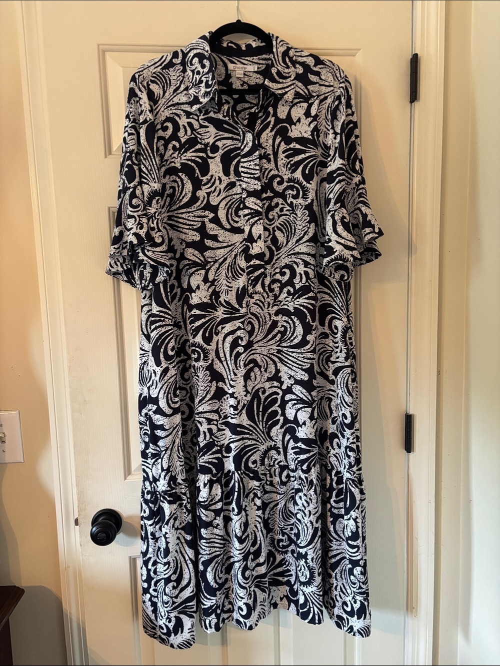 Chico's Black & White Printed Midi Dress - Picture 2 of 4